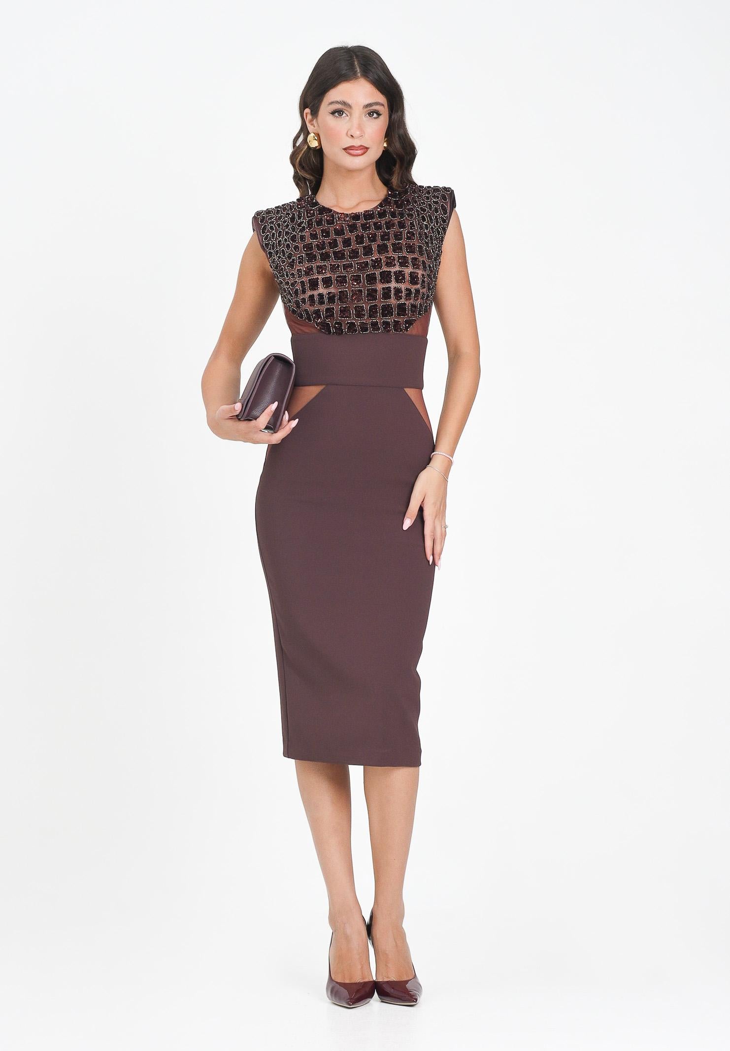 ELISABETTA FRANCHI Abito midi bordeaux da donna con ricami cocco AB83457E2 EA4 ELISABETTA FRANCHI 