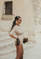 ELISABETTA FRANCHI Maglia a manica corta beige da donna con paillettes<BR/> MK18Q56E2 EA2 ELISABETTA FRANCHI 