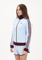 ADIDAS ORIGINALS Felpa con zip 3-Stripes celeste e bordeaux da donna KD3741 . ADIDAS ORIGINALS 