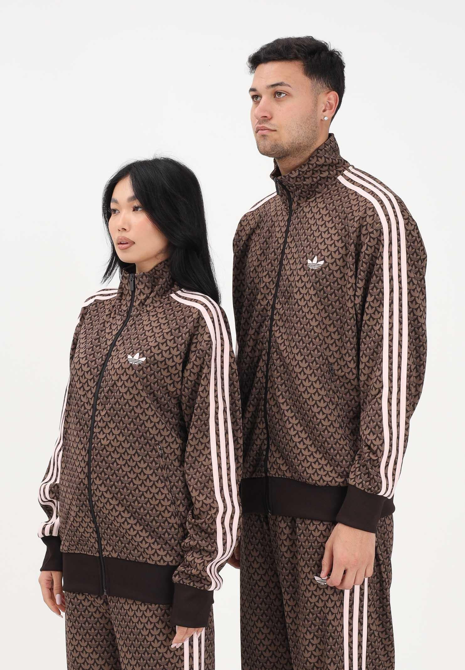 ADIDAS ORIGINALS Felpa con zip Firebird Loose Monogram marrone e rosa per uomo e donna KE1677 . ADIDAS ORIGINALS 