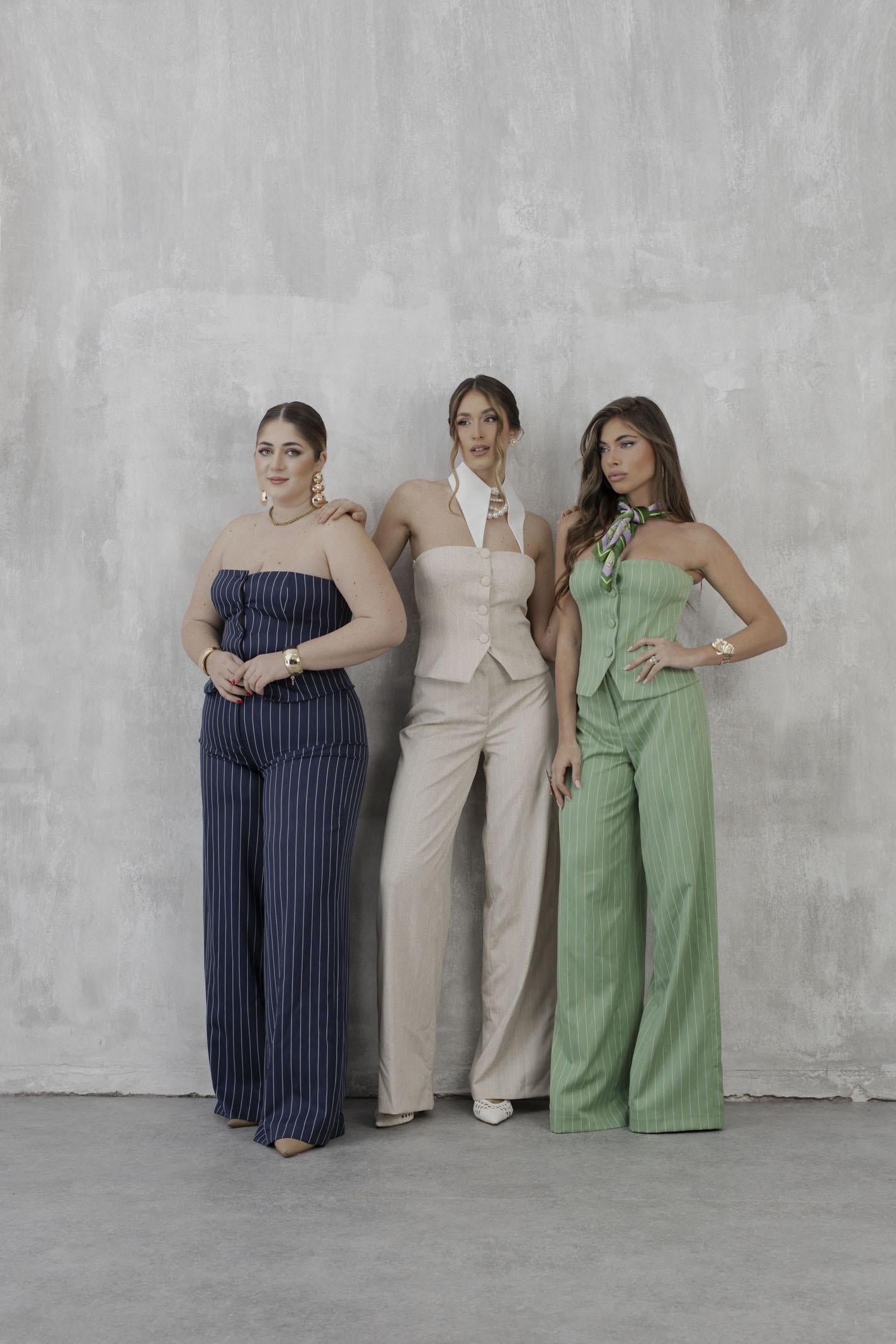 SANTAS Pantalone APPLE PIE verde da donna con motivo gessato PV25018 VERDE SANTAS 