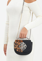 RICHMOND Borsa a tracolla nera da donna con inserto in pelo maculato e logo RWA25355BO BLSI RICHMOND 