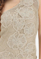 SIMONA CORSELLINI Abito corto monospalla oro da donna in maglia lavorata con inserti floreali P26CEABO5201 V0118 SIMONA CORSELLINI 