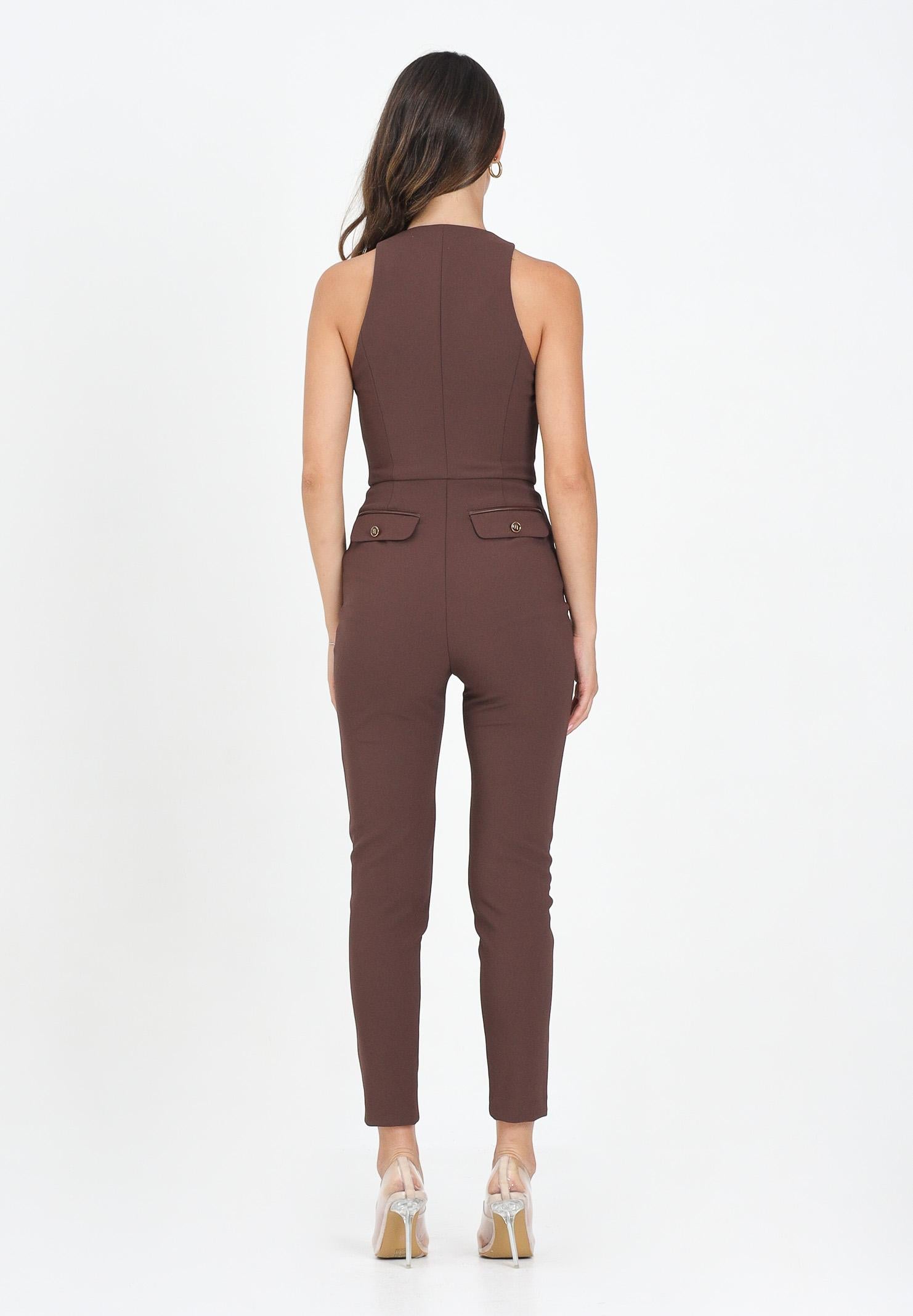 ELISABETTA FRANCHI Tuta elegante color caffè da donna con dettagli zip TU05556E2 EA3 ELISABETTA FRANCHI 