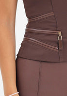 ELISABETTA FRANCHI Corpetto marrone da donna con dettagli zip<BR/> TO03656E2 EA3 ELISABETTA FRANCHI 