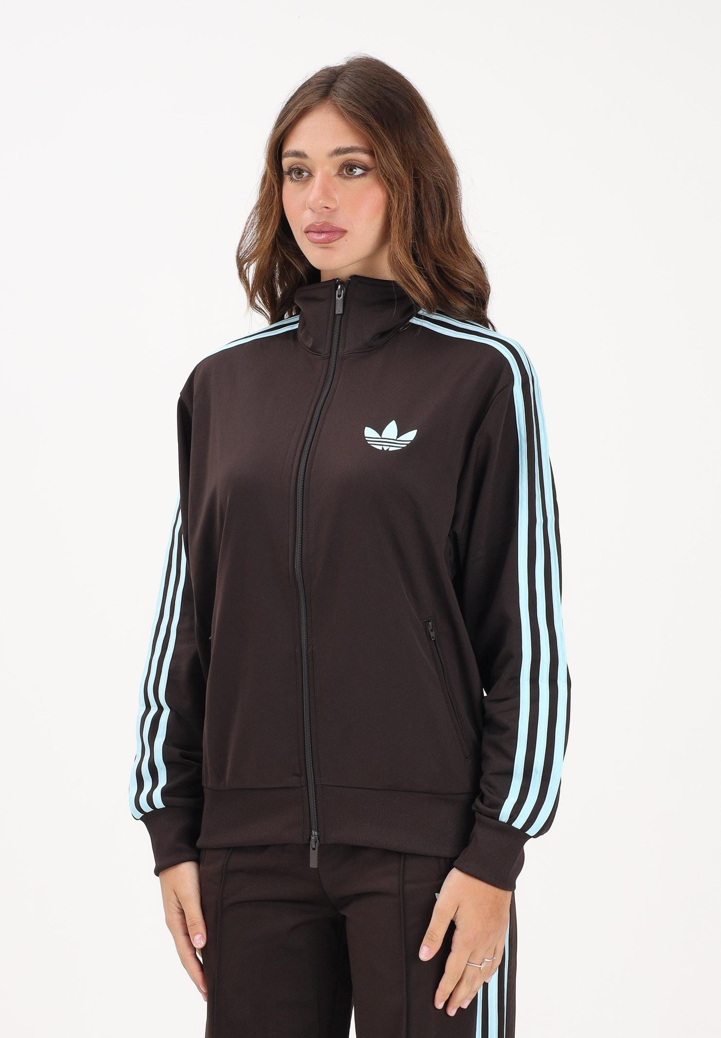 ADIDAS ORIGINALS Felpa con zip Firebird marrone e azzurra da donna KT4610 . ADIDAS ORIGINALS 