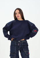 DSQUARED2 Maglioncino girocollo blu per donna, ragazzi e bambini con inserti in denim DQ3132D0AAZ DQ883 DSQUARED2 