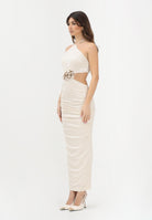 SHIT Abito midi crema da donna con spilla fiore SH26034 CR SHIT 