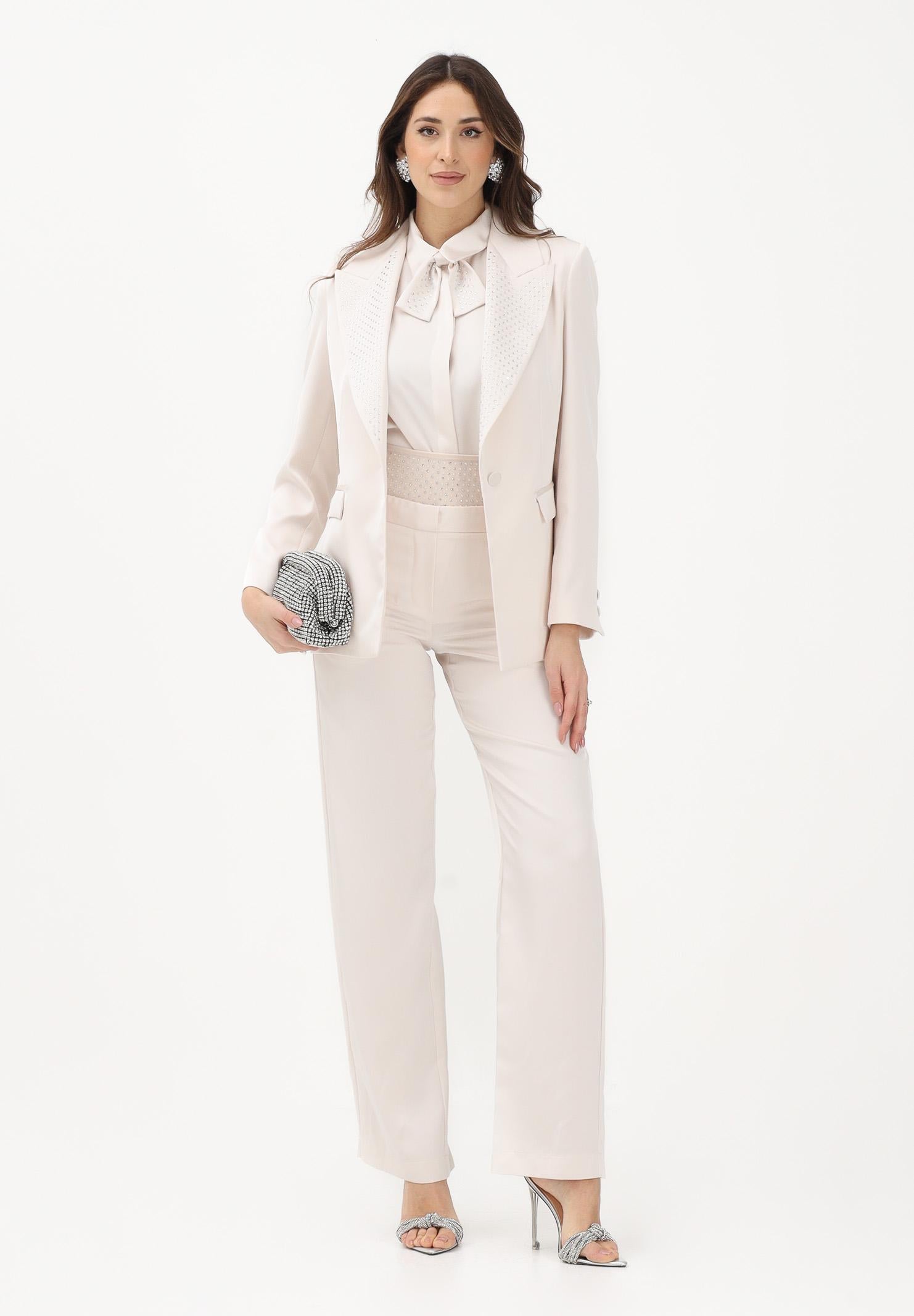 SIMONA CORSELLINI Pantalone elegante avorio da donna con fascione in strass P26CEPA10201 V0359 SIMONA CORSELLINI 