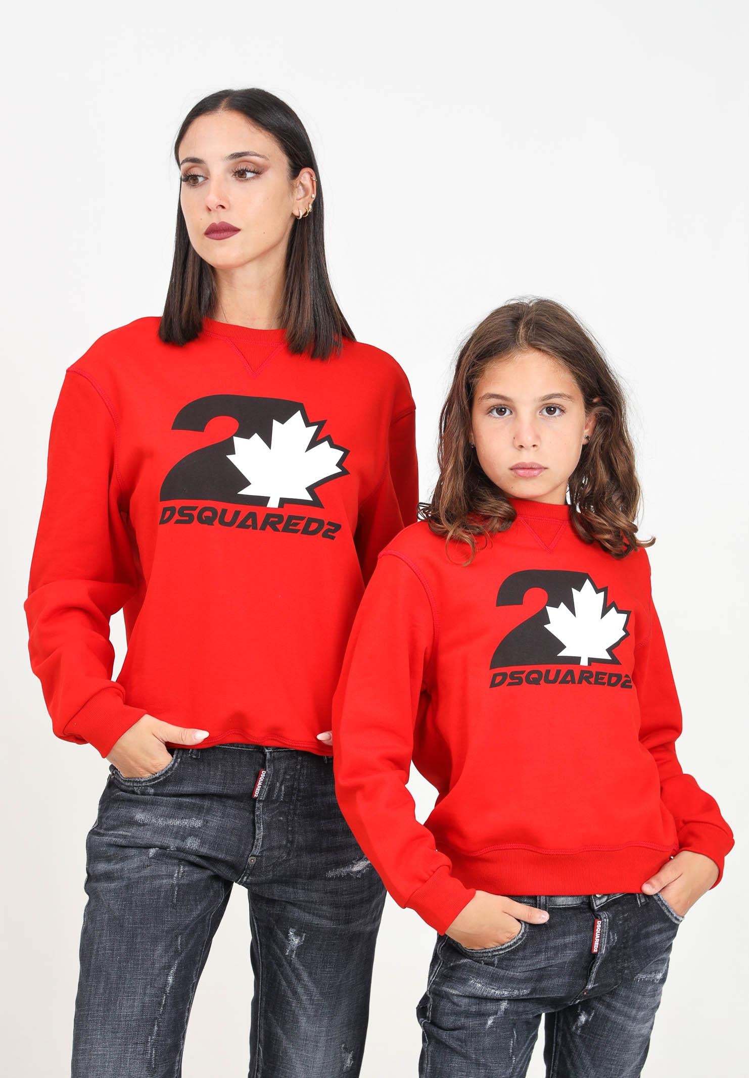 Felpa girocollo rossa per donna e bambina con stampa logo DQ2469D0094 DQ453 DSQUARED2 
