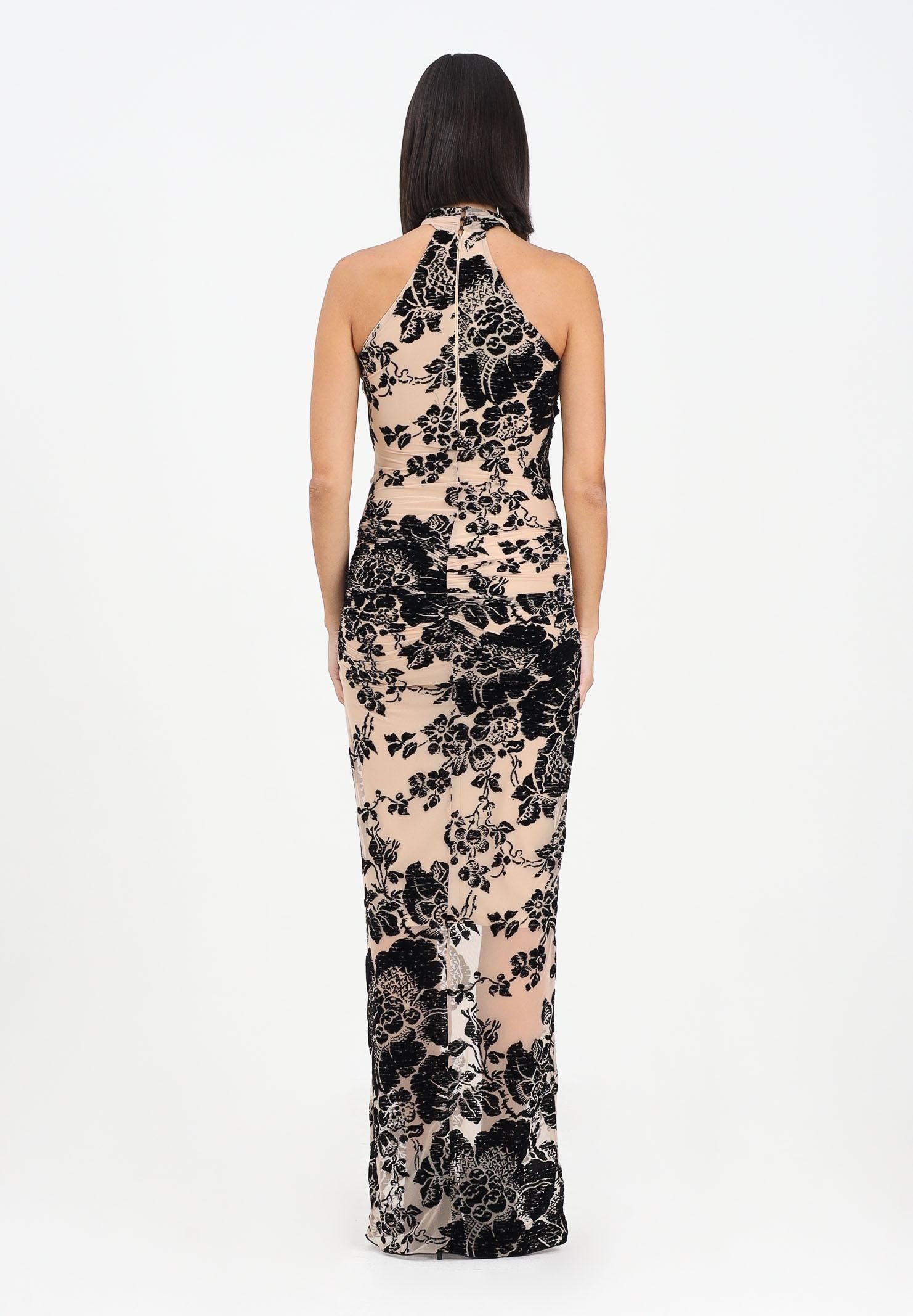 PINKO Abito lungo nude da donna con stampa flock nera 105603A2QD NZ8 PINKO 