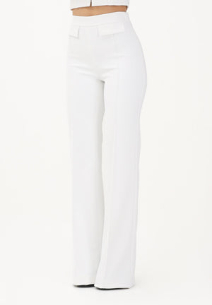 ELISABETTA FRANCHI Pantalone elegante avorio da donna con logo ricamato<BR/> PA17161E2 360 ELISABETTA FRANCHI 