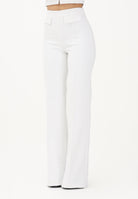 ELISABETTA FRANCHI Pantalone elegante avorio da donna con logo ricamato<BR/> PA17161E2 360 ELISABETTA FRANCHI 