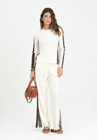 ELISABETTA FRANCHI Pantalone in maglia panna da donna con bande lucide<BR/> KP69S56E2 EG2 ELISABETTA FRANCHI 