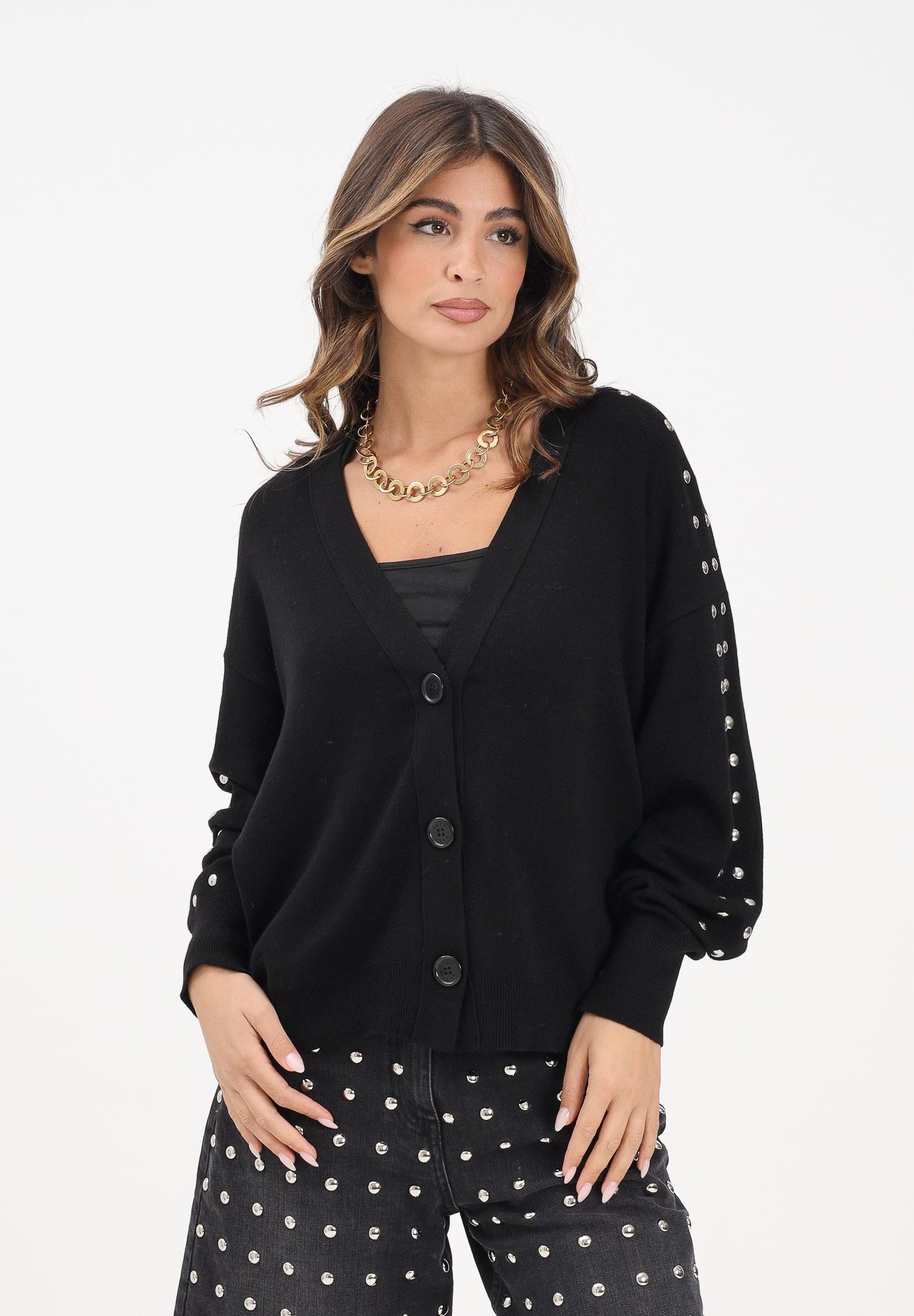 AKEP Cardigan nero da donna con borchie MGKD11098 V1 AKEP 