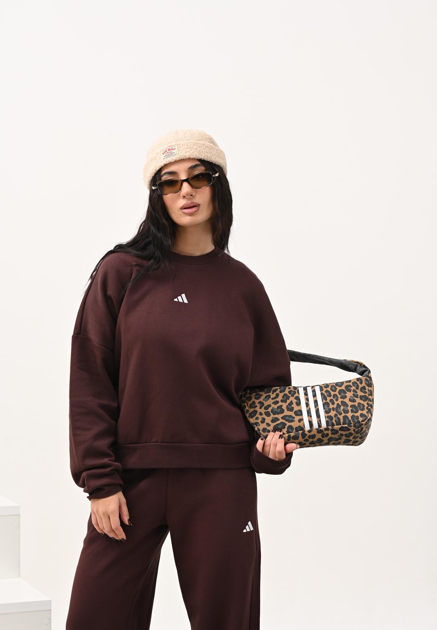 ADIDAS PERFORMANCE Felpa girocollo Essentials Small Logo Feelcozy marrone da donna JV7302  ADIDAS PERFORMANCE 