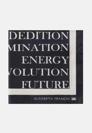ELISABETTA FRANCHI Foulard nero e burro da donna con stampa lettering FO19F61E2 685 ELISABETTA FRANCHI 