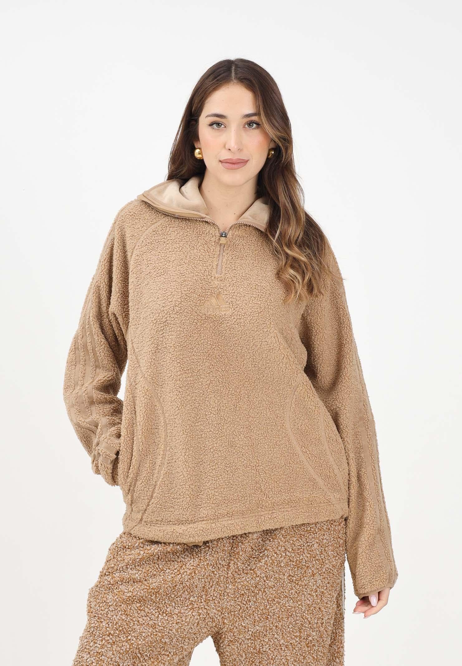 ADIDAS ORIGINALS Felpa mezza zip BORG FLEECE TEAMGEIST beige da donna KR5168 . ADIDAS ORIGINALS 