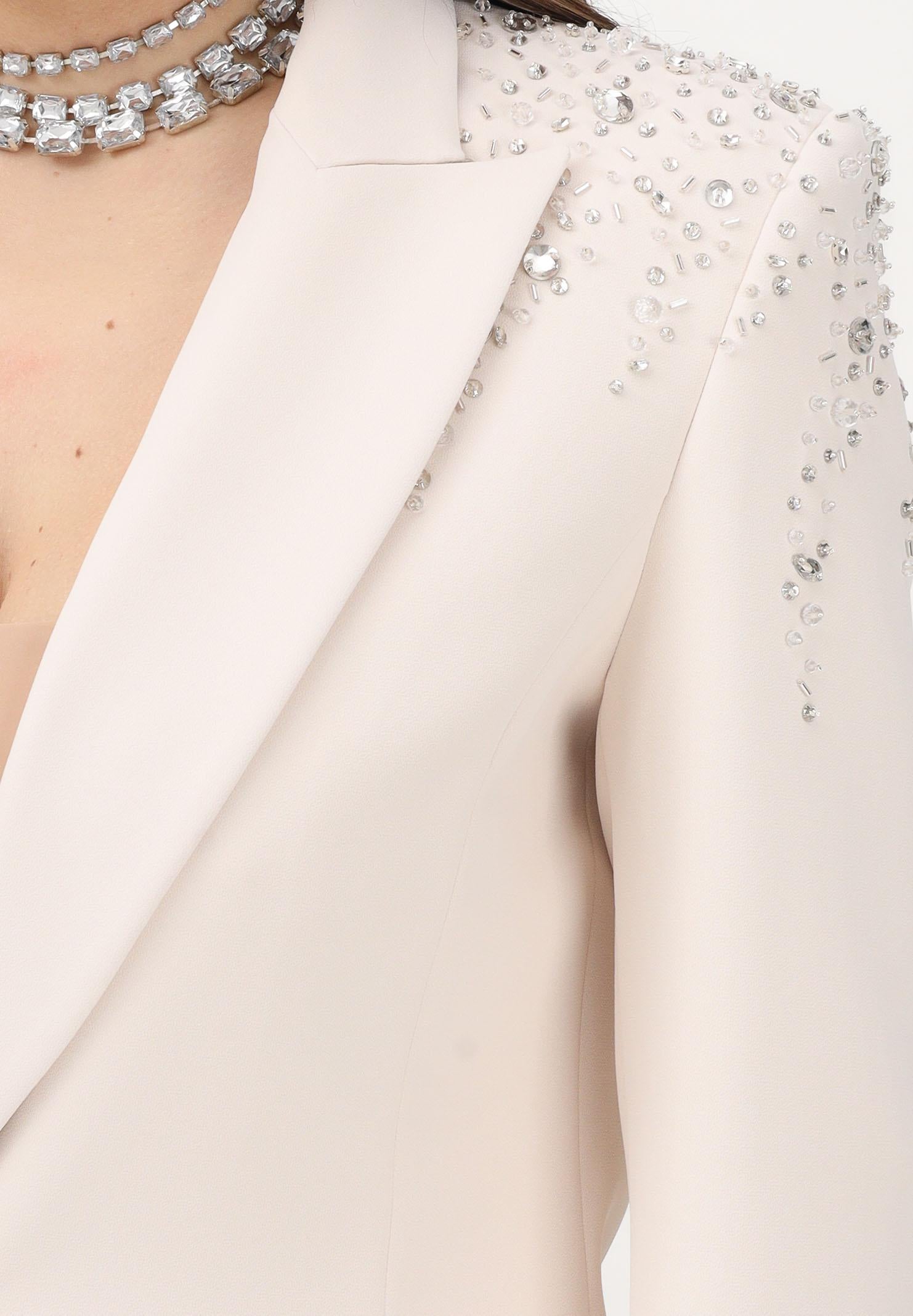 ALMA SANCHEZ Giacca Maxilt panna da donna con applicazioni gioiello sulle spalle AS26012T MA ALMA SANCHEZ 