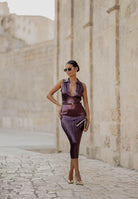 ELISABETTA FRANCHI Abito midi bordeaux da donna in maglia laminata AM21Q56E2 EA4 ELISABETTA FRANCHI 