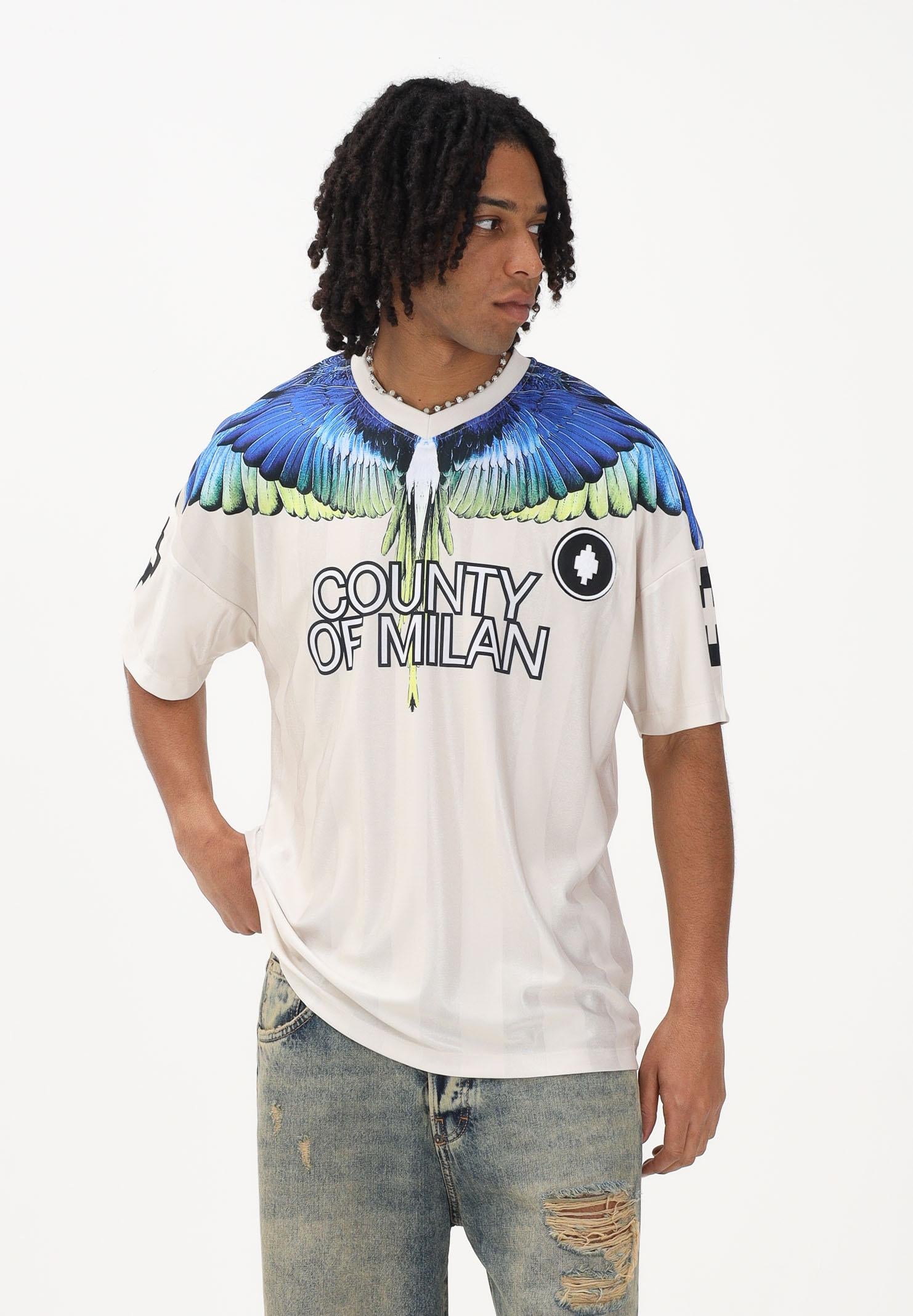 MARCELO BURLON COUNTY OF MILAN T-shirt a manica corta beige da uomo con stampa S6CMMATH086 412 MARCELO BURLON COUNTY OF MILAN 