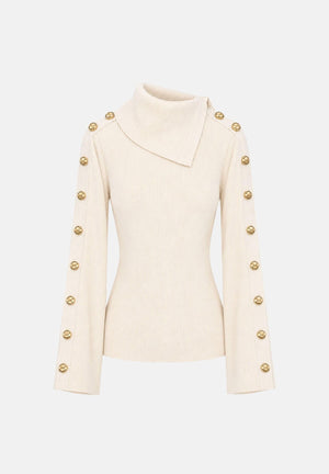 ELISABETTA FRANCHI Maglia con collo asimmetrico e bottoni gioiello, colore burro crema, da donna. MK03S66E2 193 ELISABETTA FRANCHI 