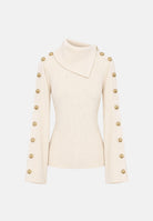 ELISABETTA FRANCHI Maglia con collo asimmetrico e bottoni gioiello, colore burro crema, da donna. MK03S66E2 193 ELISABETTA FRANCHI 
