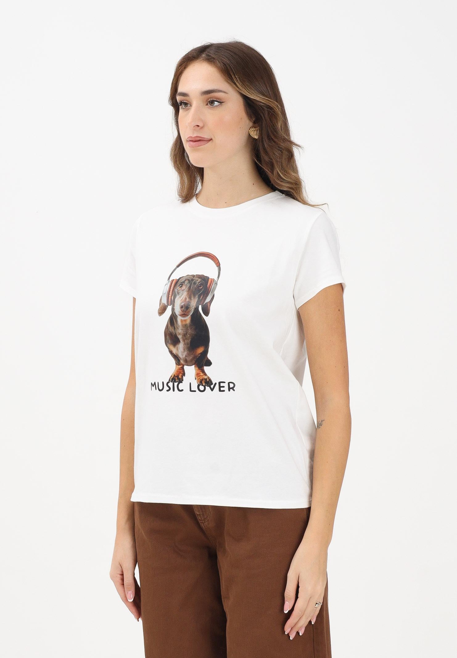 VICOLO T-shirt a manica corta bianca da donna con stampa bassotto RF0486 BI VICOLO 