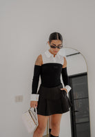 ELISABETTA FRANCHI Body manica lunga bianco e nero da donna con effetto camicia BK74T56E2 222 ELISABETTA FRANCHI 