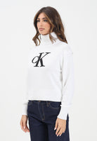 CALVIN KLEIN JEANS Maglioncino a collo alto bianco da donna con logo LV047D354GYAA  CALVIN KLEIN JEANS 