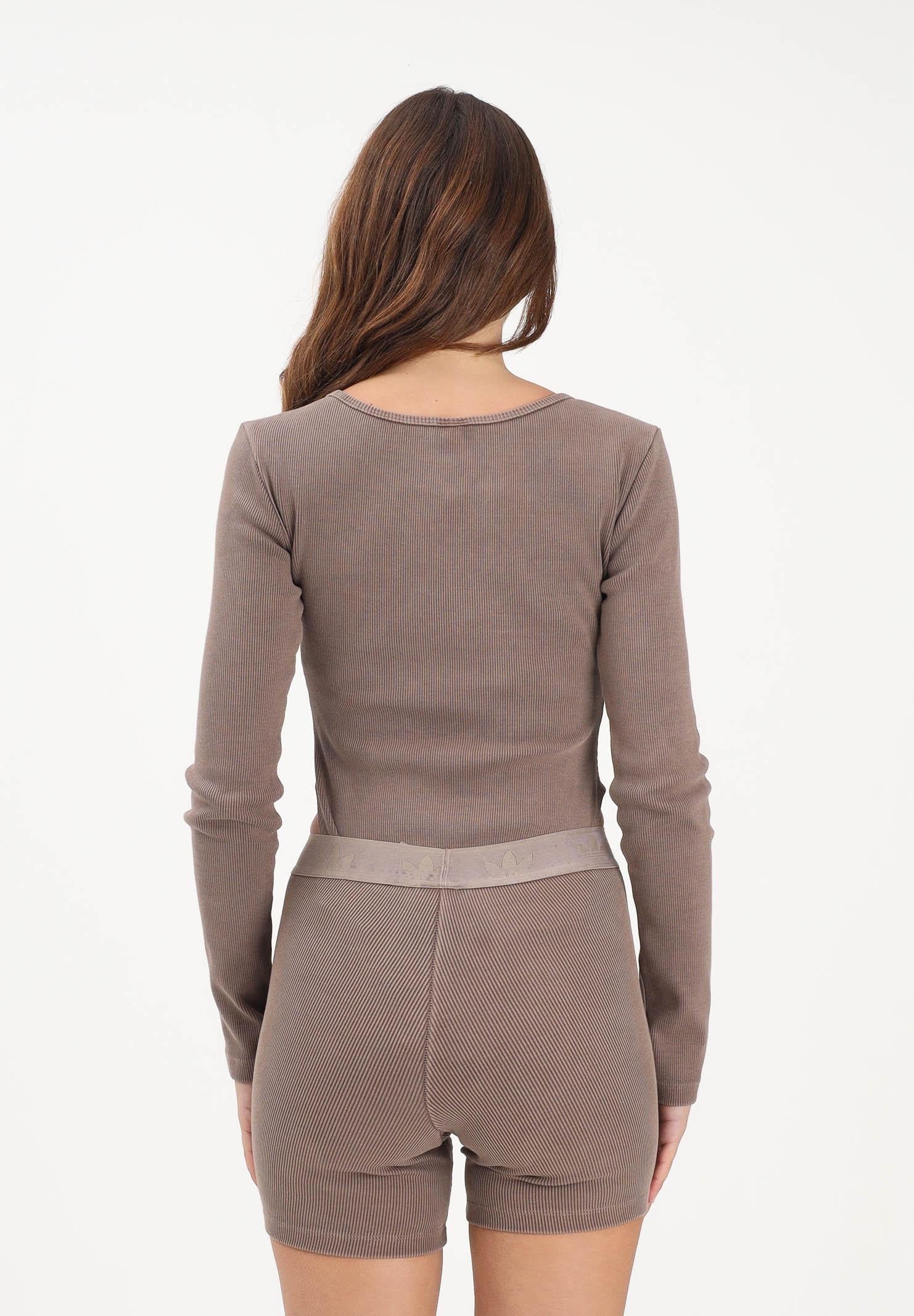 ADIDAS ORIGINALS Body a manica lunga ESSENTIALS RIB WASHED marrone da donna KE1122 . ADIDAS ORIGINALS 