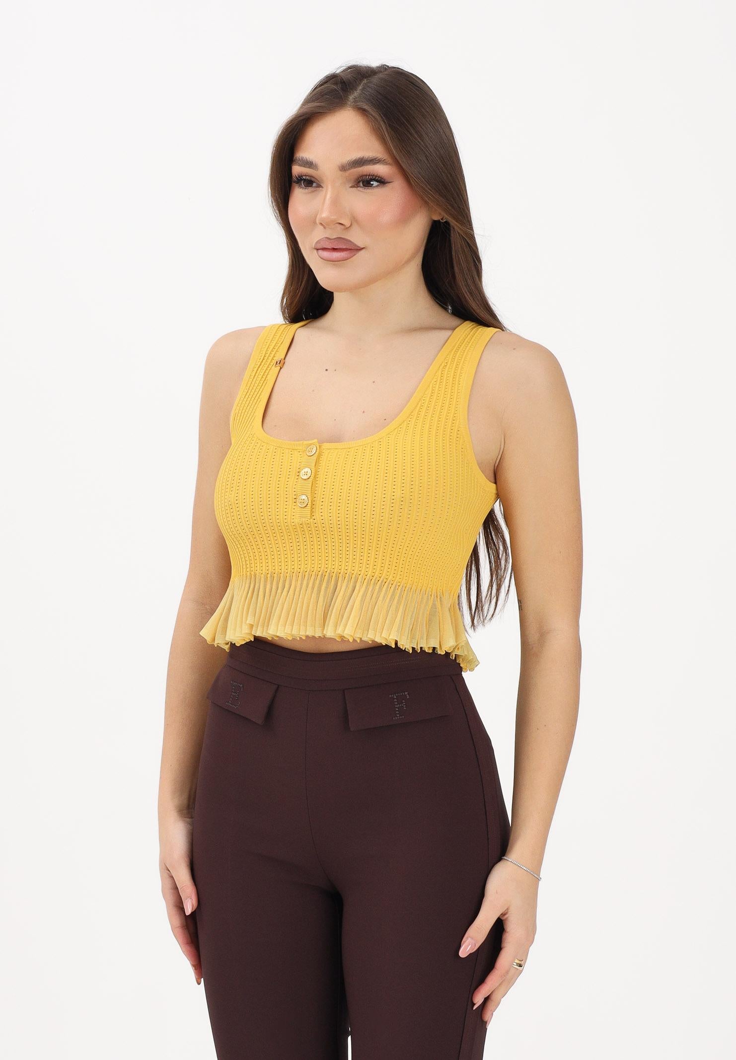ELISABETTA FRANCHI Canotta gialla da donna in maglia à jour TK74B61E2 EV4 ELISABETTA FRANCHI 