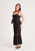 MAR DE MARGARITAS Abito midi Denise nero da donna con micro stampa floreale rossa MMABW01564 NE134 Mar de margaritas 