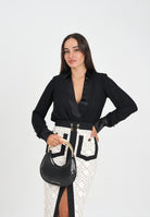 ELISABETTA FRANCHI Body a manica lunga nero da donna in georgette di viscosa e raso CB00356E2 110 ELISABETTA FRANCHI 