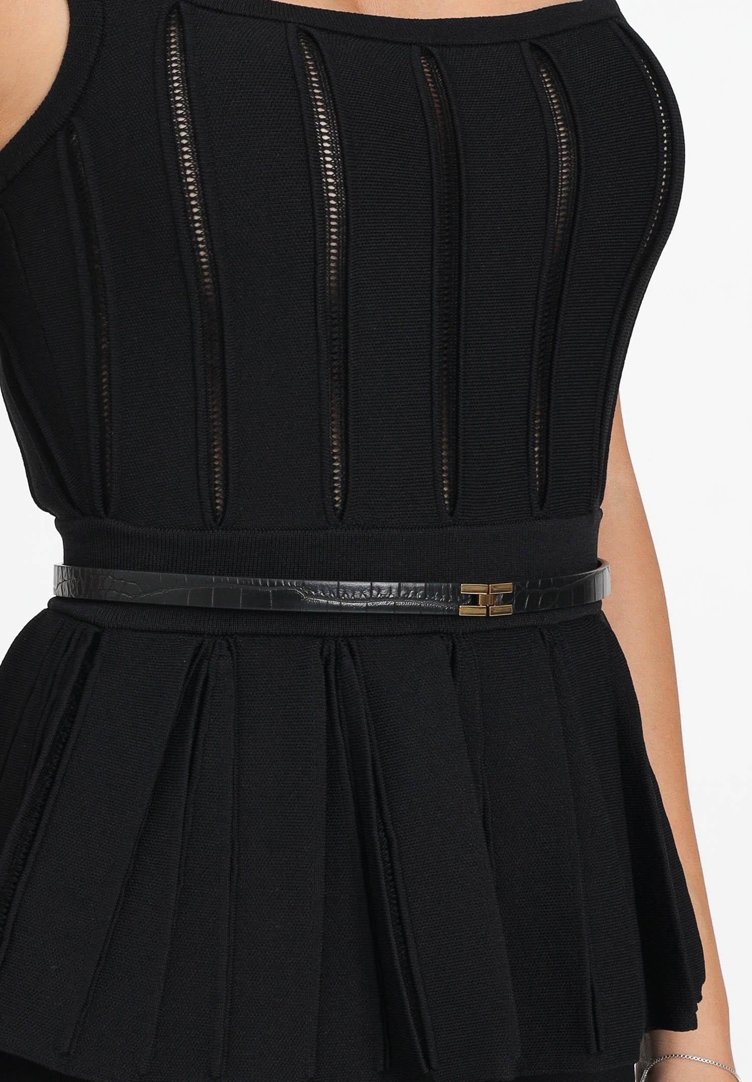 ELISABETTA FRANCHI Abito lungo nero da donna in maglia con baschina AM69S56E2 110 ELISABETTA FRANCHI 