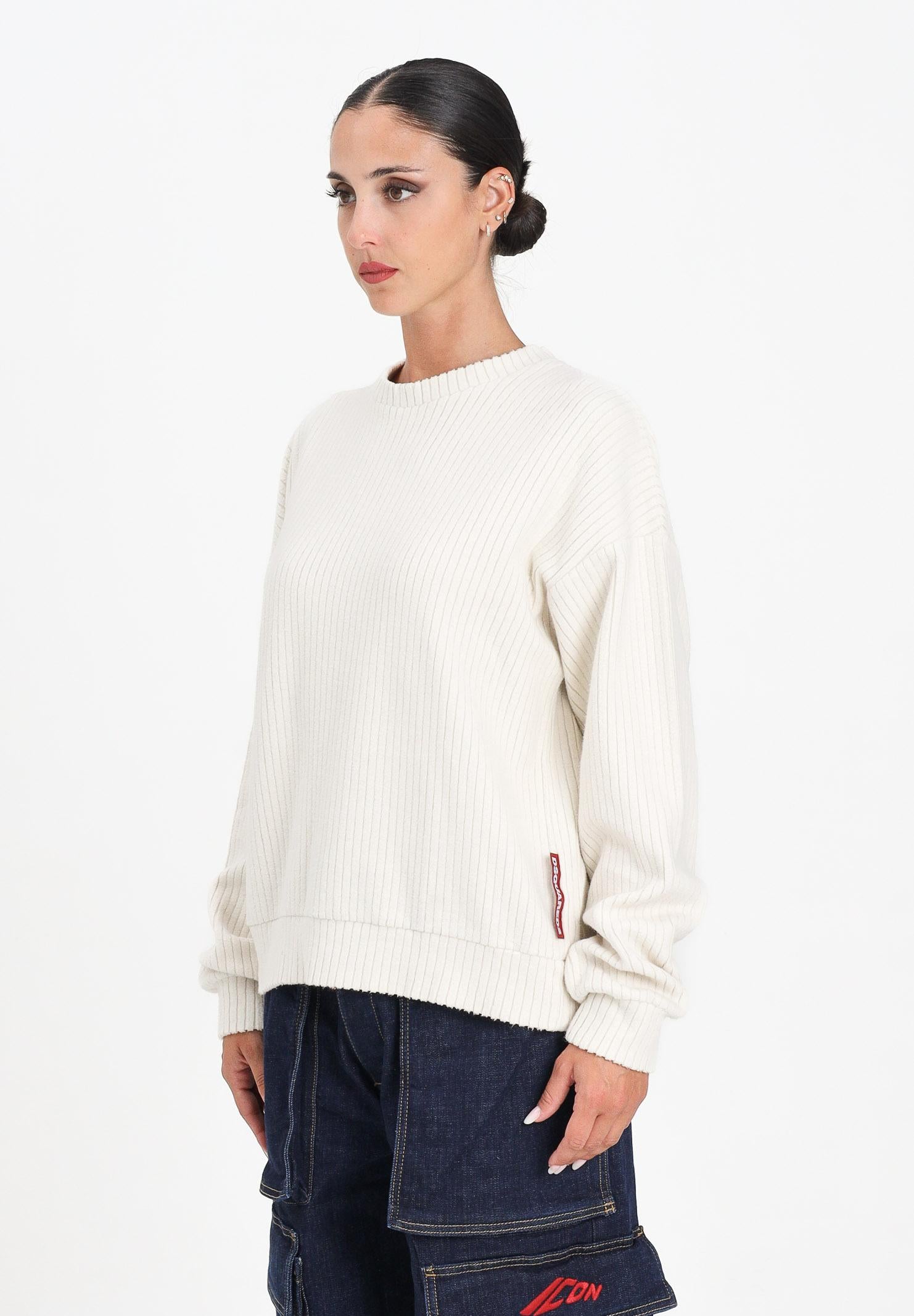 DSQUARED2 Felpa girocollo panna per donna, ragazzi e bambini in velluto a coste DQ2999D0AE3 DQ102 DSQUARED2 