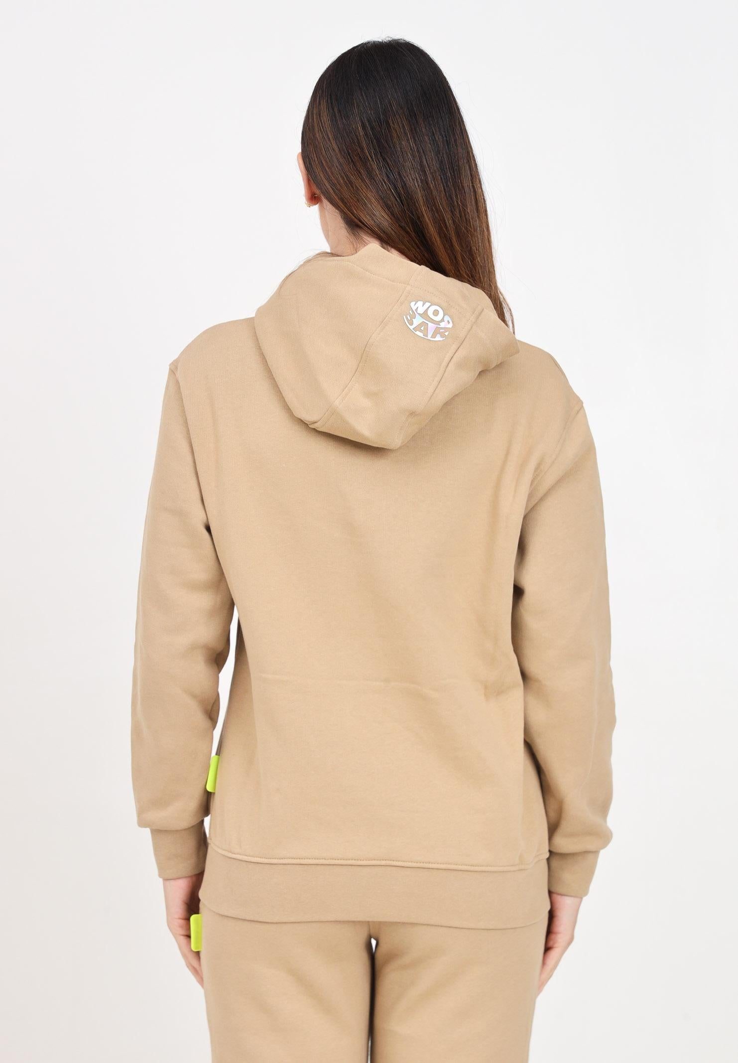 Felpa con cappuccio beige per donna e bambina rifinita da patch logo F4BKJUHS130 BW016 BARROW 