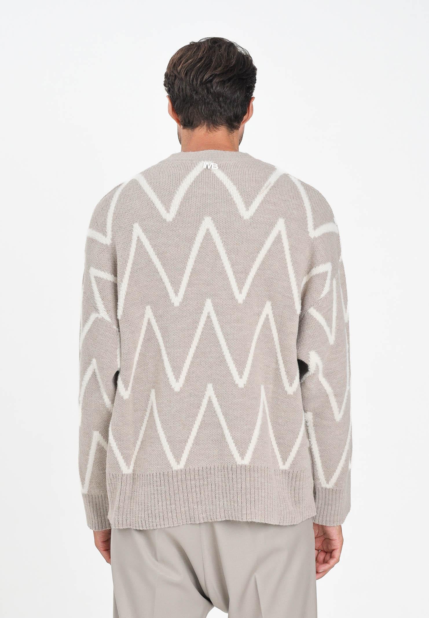I'M BRIAN Maglione girocollo beige da uomo con motivo zig-zag MA3402 0025 I'M BRIAN 