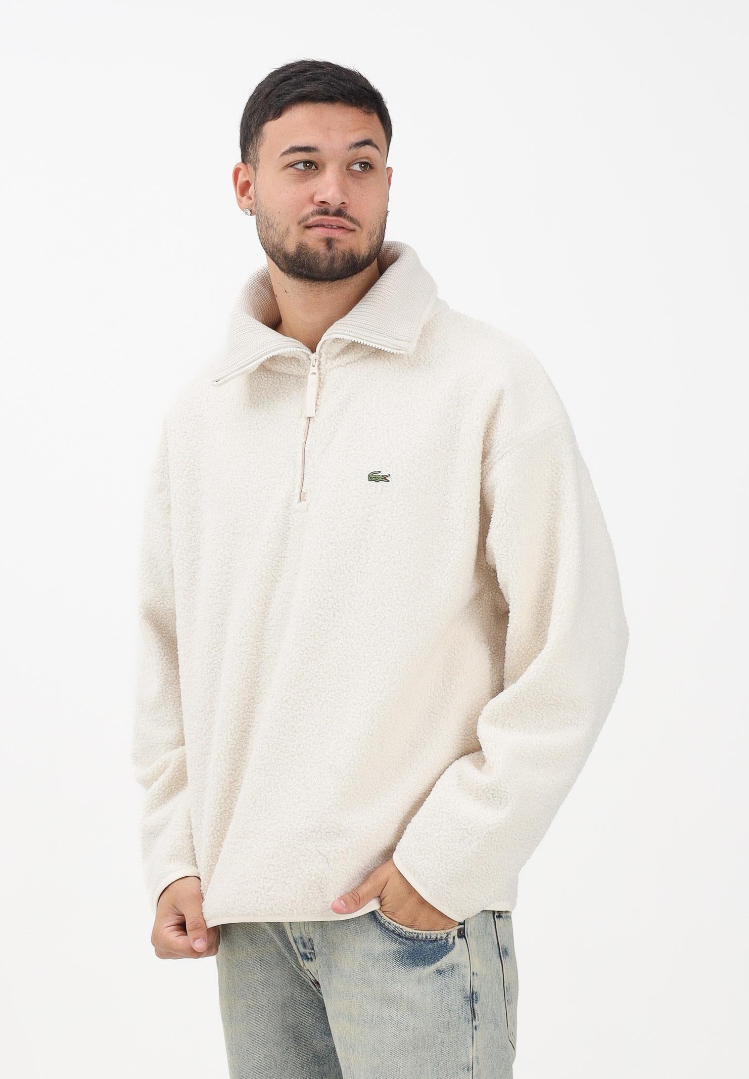 LACOSTE Felpa con mezza zip panna da uomo SH5500 XFJ LACOSTE 