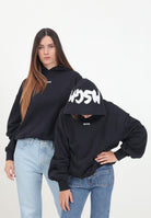 Felpa nera con cappuccio per donna e bambina con stampa logo F4MSJGHS140 110 MSGM 