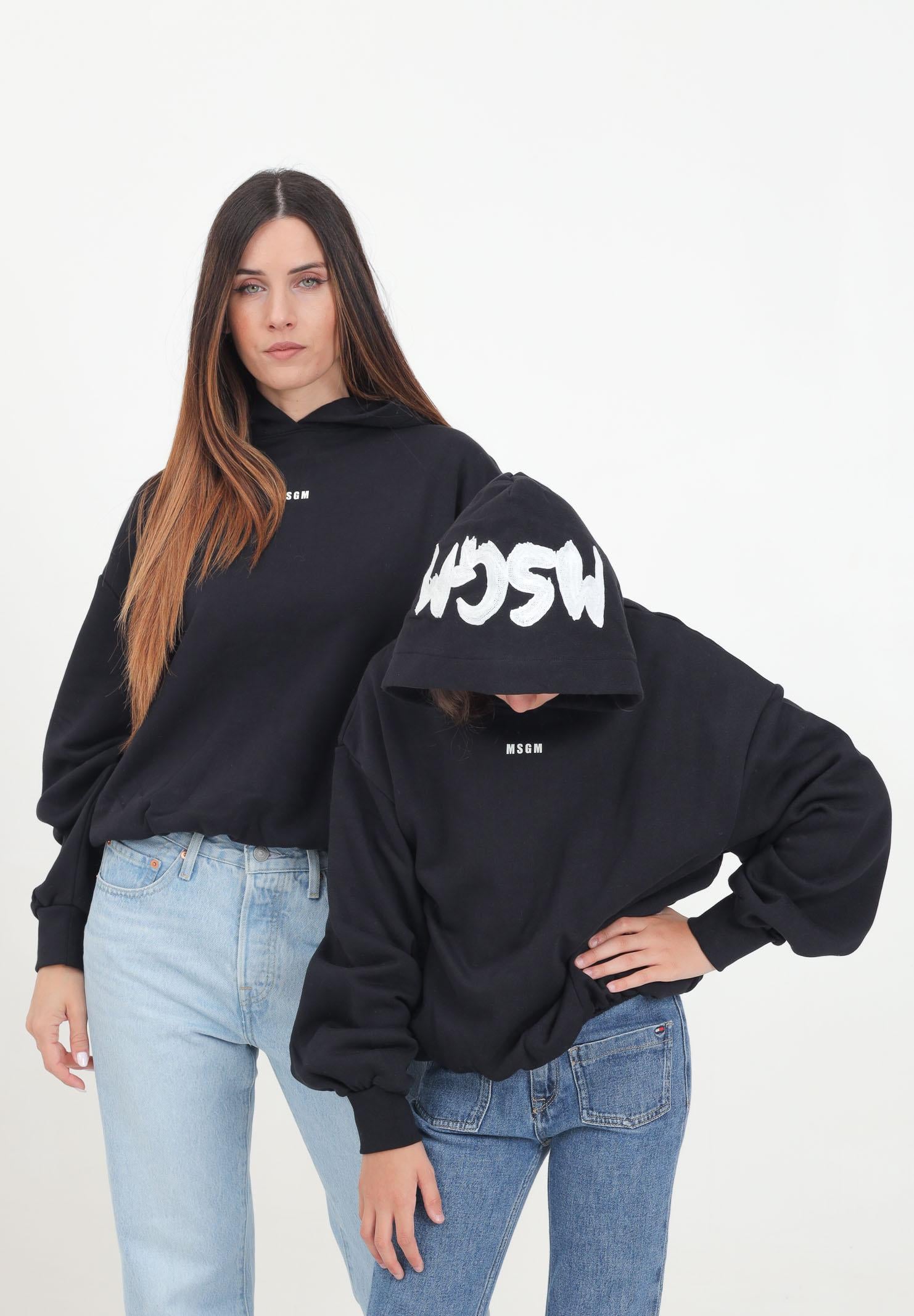 Felpa nera con cappuccio per donna e bambina con stampa logo F4MSJGHS140 110 MSGM 