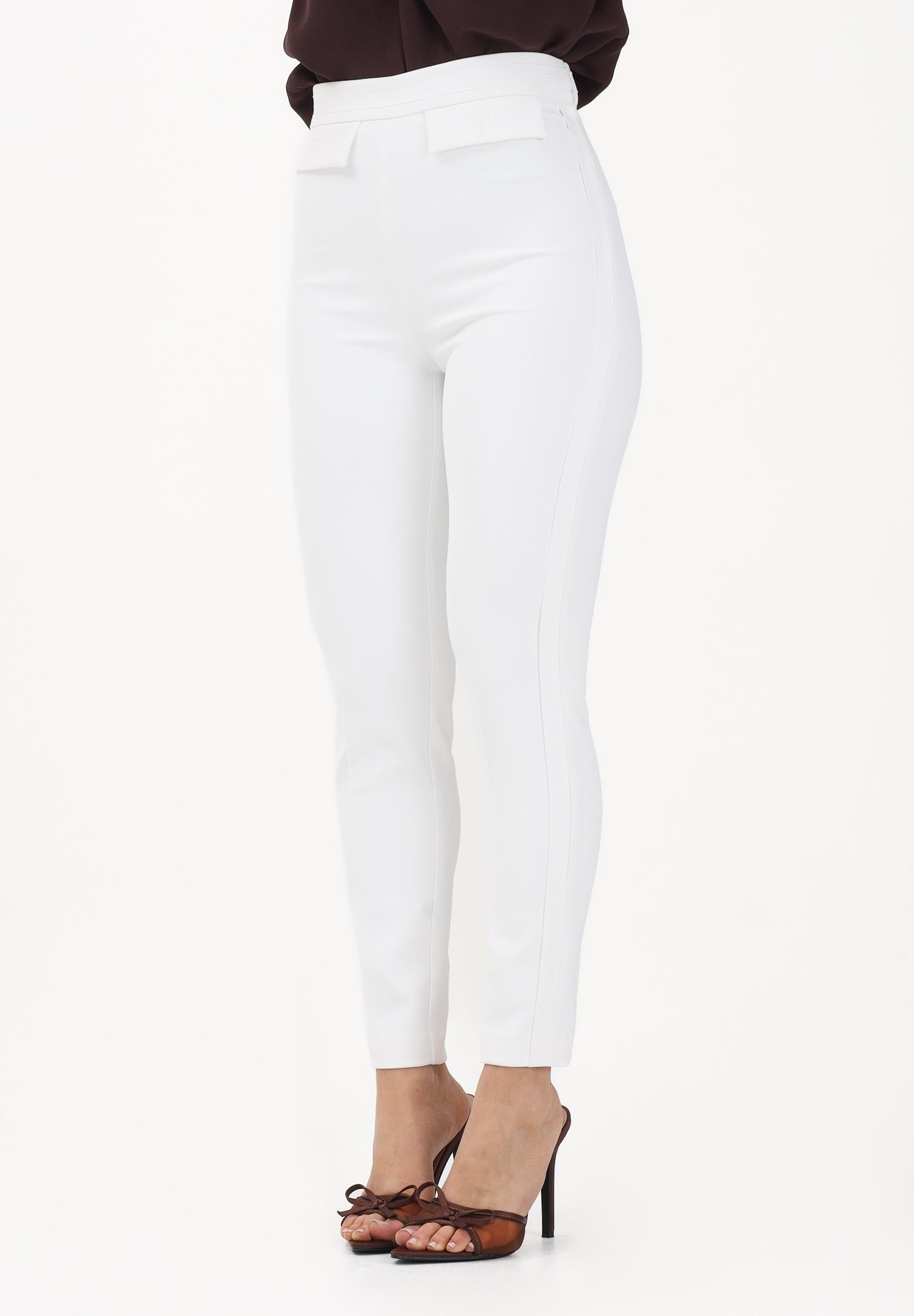 ELISABETTA FRANCHI Pantalone elegante avorio da donna con logo ricamato PA17061E2 360 ELISABETTA FRANCHI 