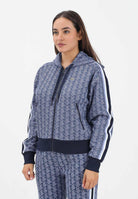 LACOSTE Felpa con zip blu da donna in jacquard con monogramma SF7606 AIT LACOSTE 