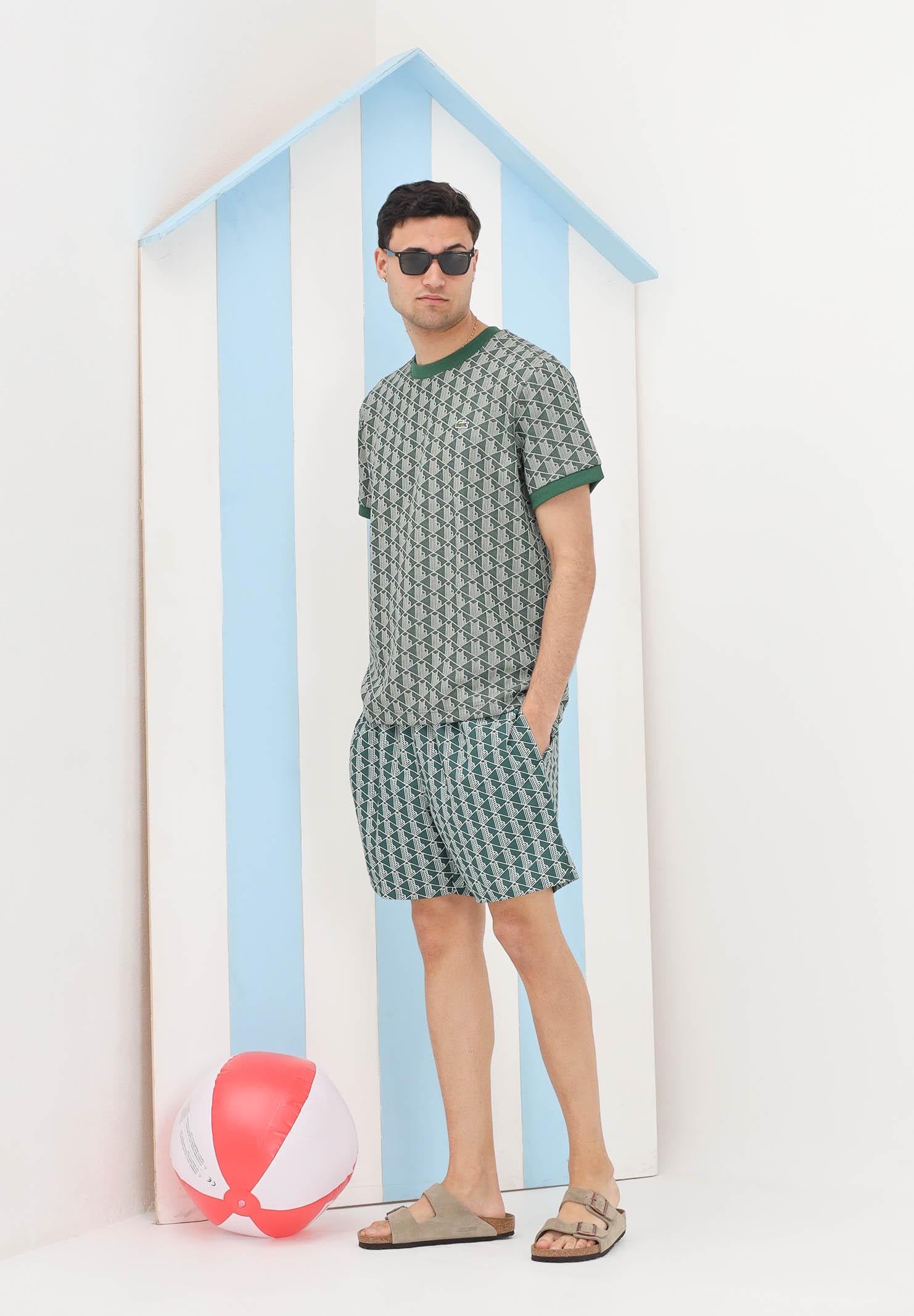 LACOSTE Shorts mare verde da uomo con stampa monogramma MH9086 D1R LACOSTE 