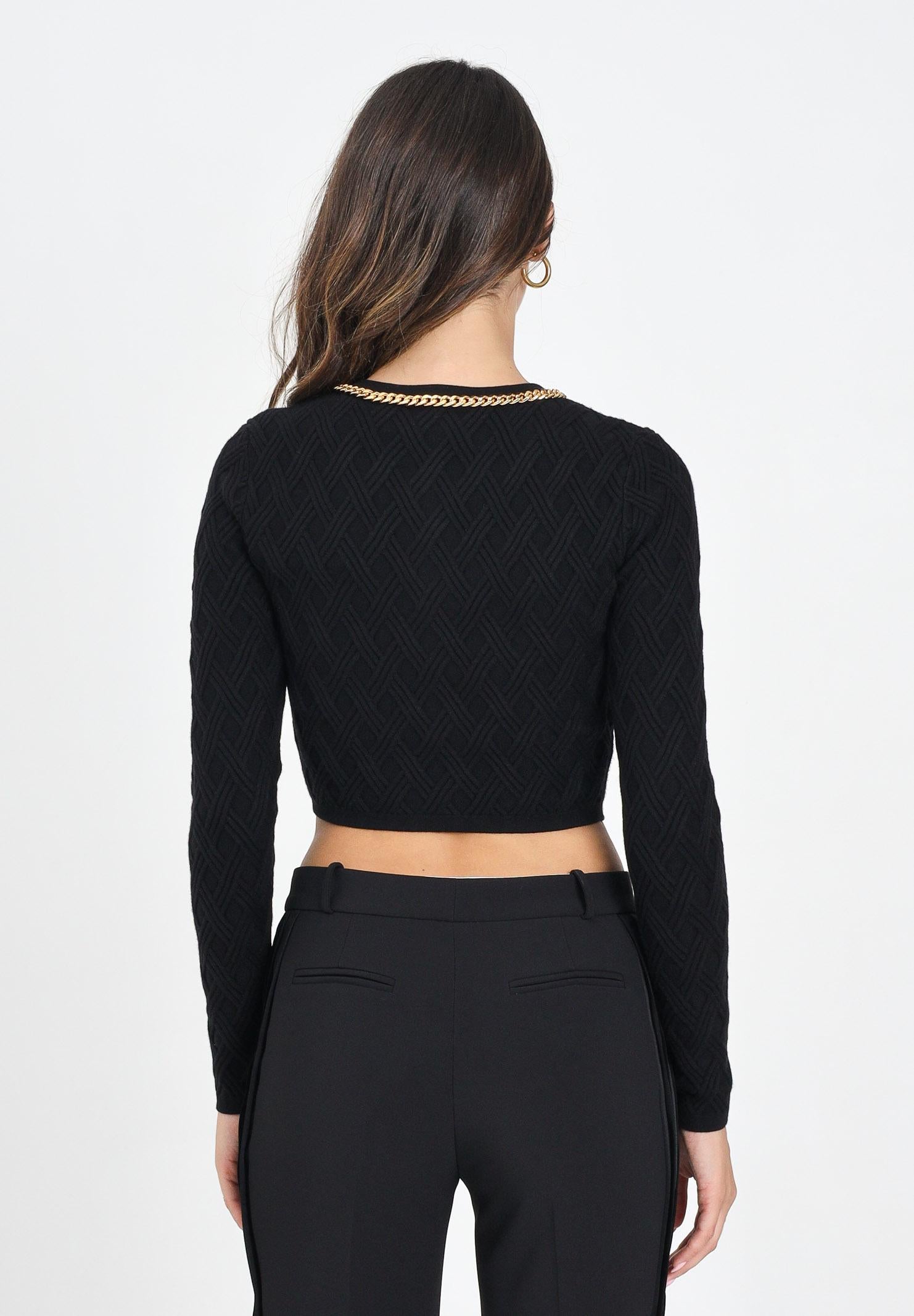 ELISABETTA FRANCHI Cardigan corto nero da donna in maglia a rombi con dettaglio gioiello MK29B56E2 110 ELISABETTA FRANCHI 