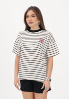 VICOLO T-shirt a manica corta panna e nera da donna con motivo a righe e ricamo RAB0554 NANE VICOLO 
