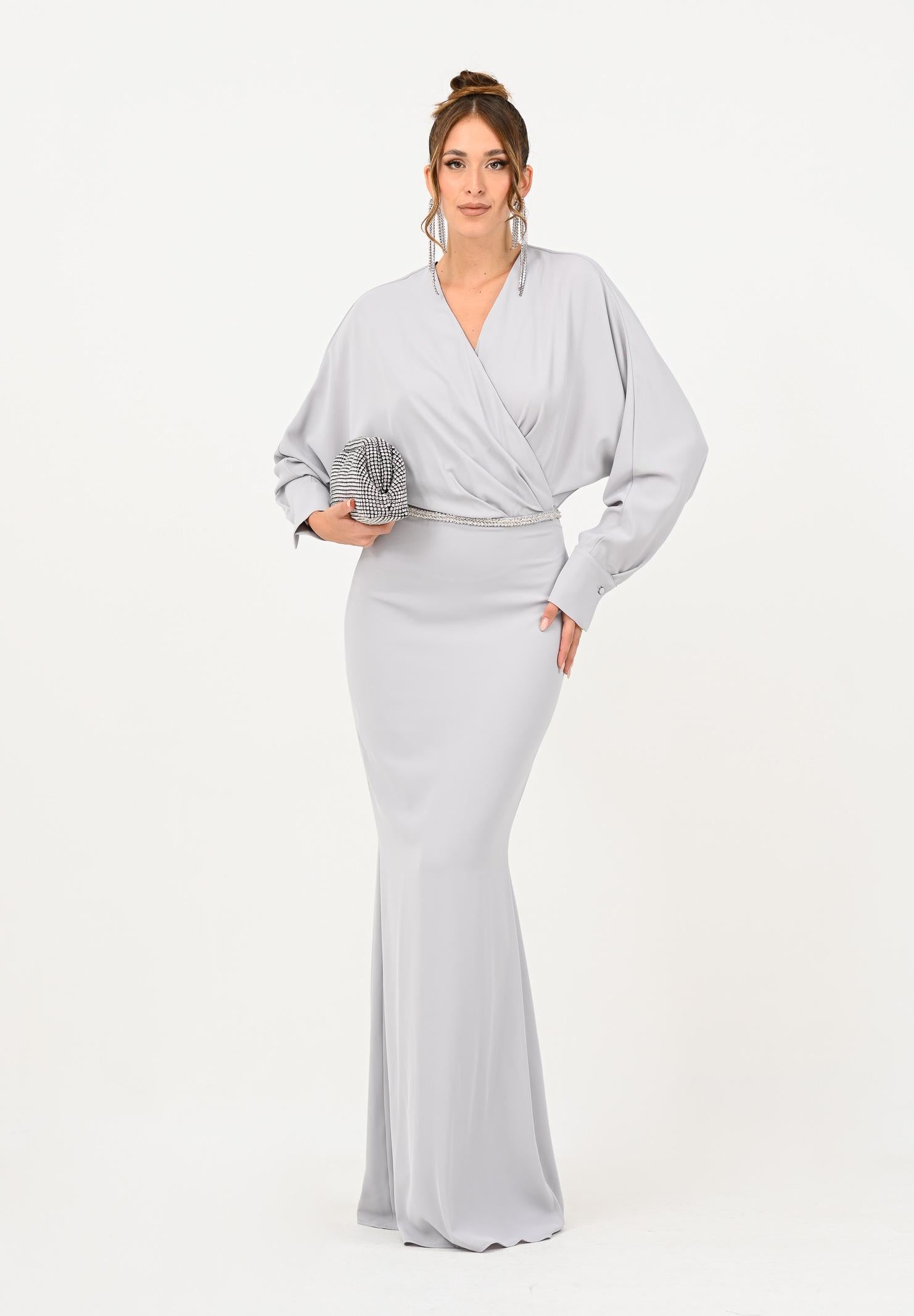 ALMA SANCHEZ Abito lungo Acme in elegante tessuto grigio perla da donna AS2526020TF 902 ALMA SANCHEZ 