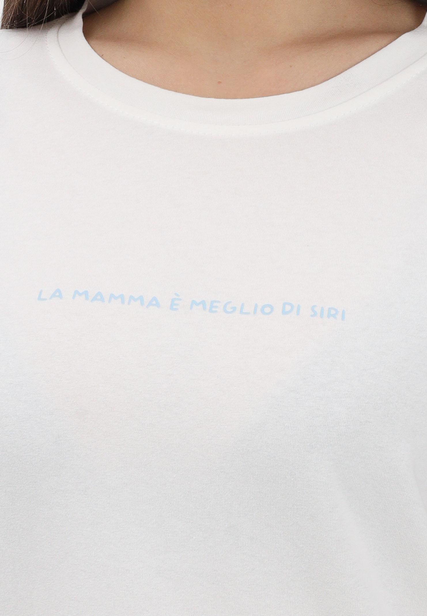 VICOLO T-shirt a manica corta bianca da donna con stampa "La mamma è meglio di Siri" RAB0738 02 VICOLO 