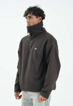 LACOSTE Felpa con mezza zip marrone da uomo in pile polare SH5500 SKB LACOSTE 