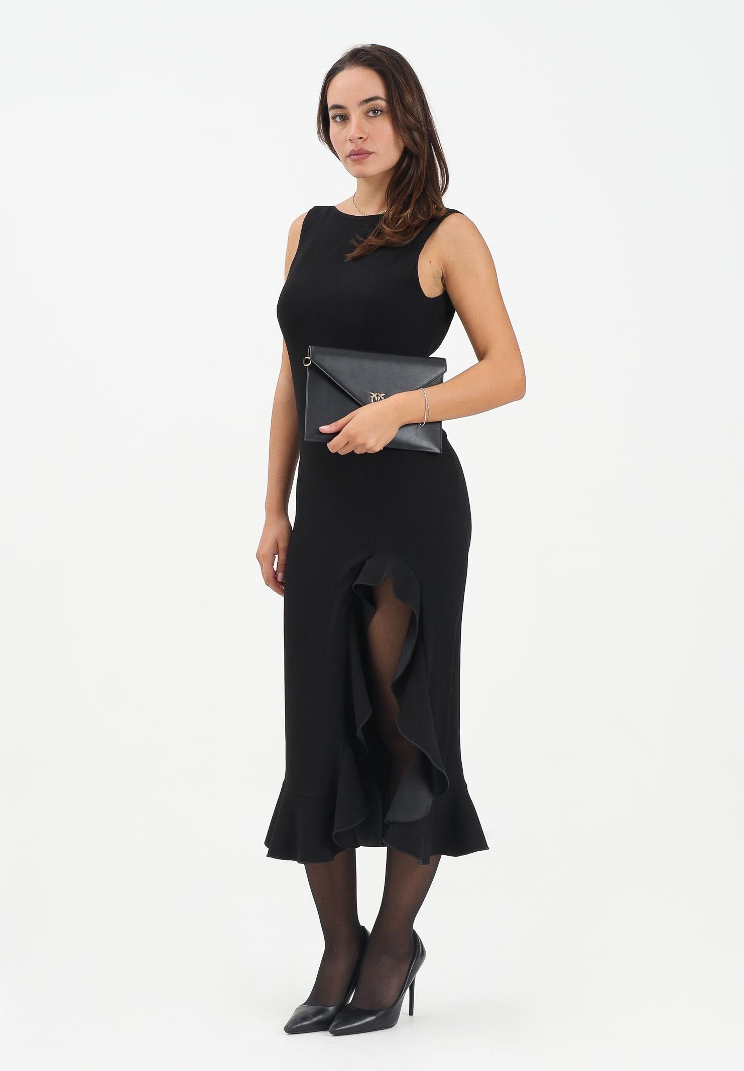PINKO Abito midi nero da donna con volant<BR/><BR/> 105781A2Q2 Z99 PINKO 